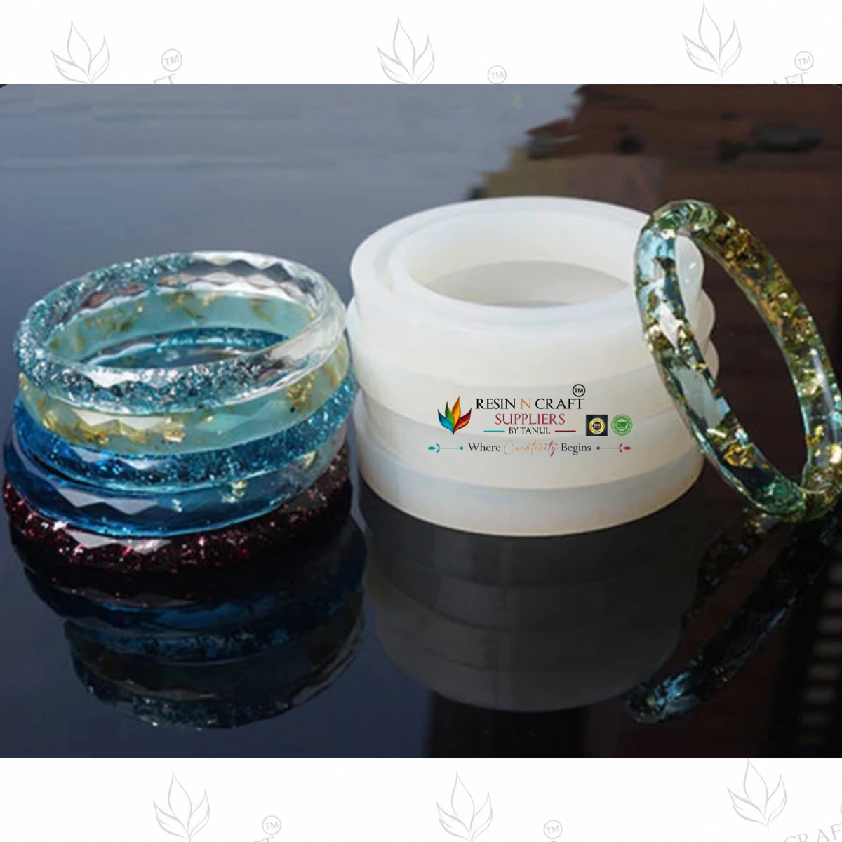 4 Pc Diamond Round Bangle Chudi Silicone Mould – 10 mm | Resin Art & Jewellery Making