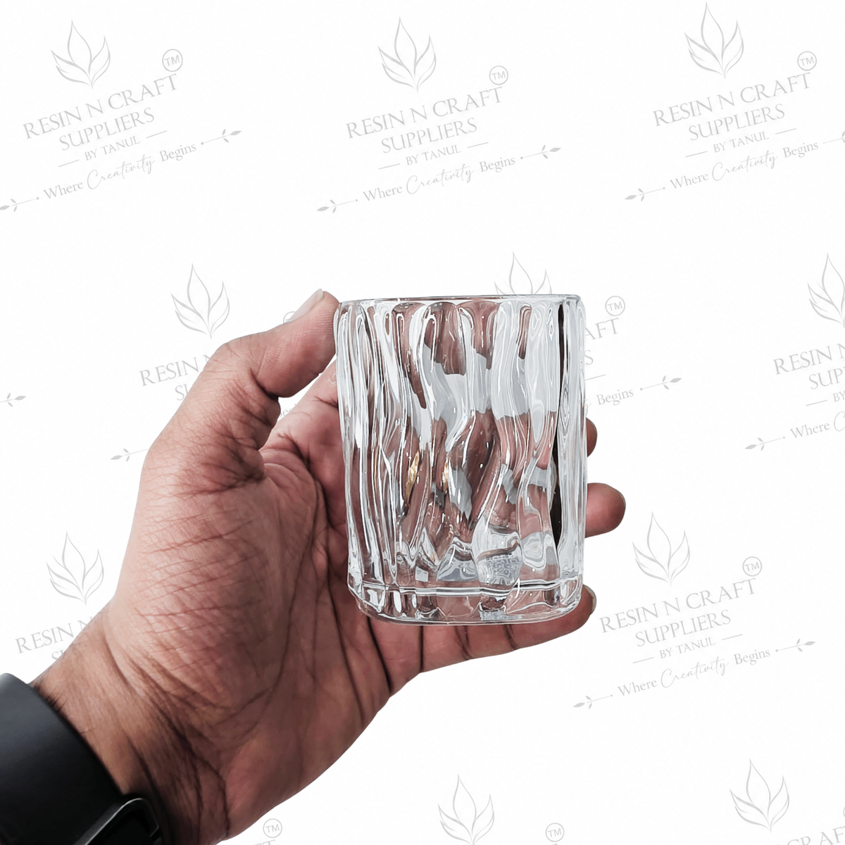 Premium Wave Textured Glass Candle Jar 3.2 Inch | Smoothie & Wine Candle Container | Resin Art, Hamper & Home Décor Glass