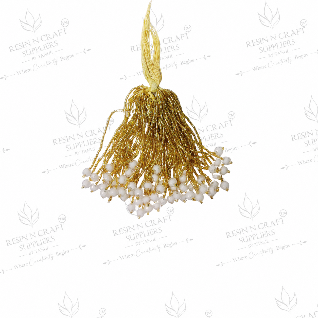 Premium Golden White Pearl Beaded Latkan – Design 2 (10 Pcs Pack)