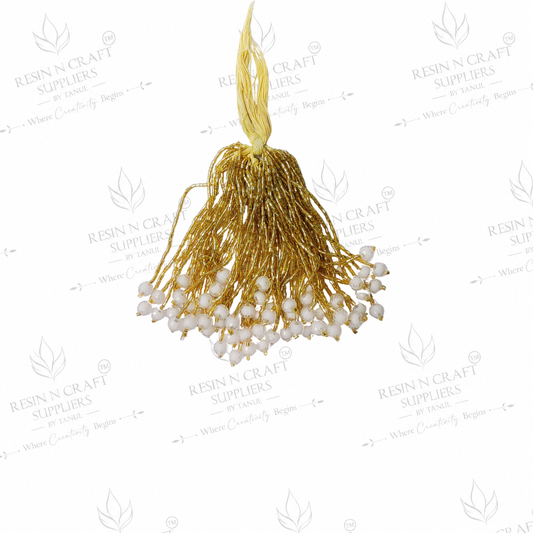 Premium Golden White Pearl Beaded Latkan – Design 2 (10 Pcs Pack)