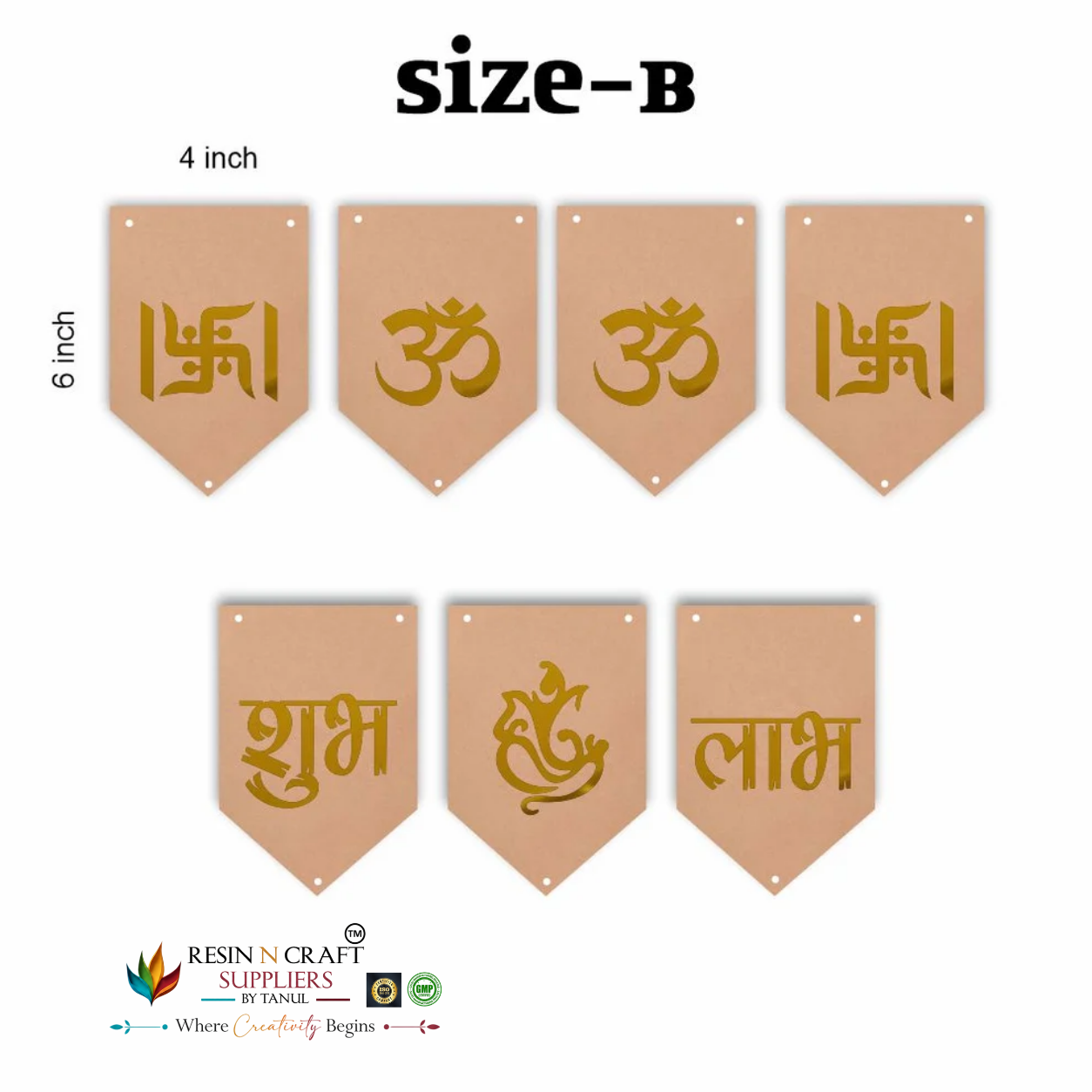 MDF Shubh Labh Toran Cutout Pack of 7 | Om, Swastik & Ganesh Hanging Décor | DIY Latkan & Door Hanging – RBT004D