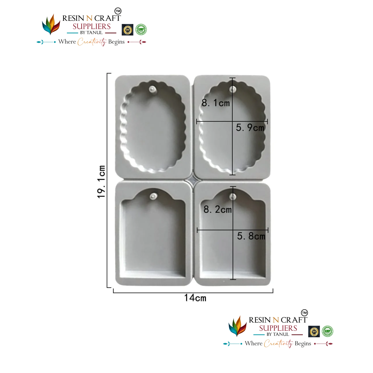 4-Cavity Oval & Arch Tag Multi-Purpose Mould for DIY Concrete Art, Scented Wax Sachets, Resin Crafts, Soap Making & Cake Making Silicone Mould (RSM1455M)