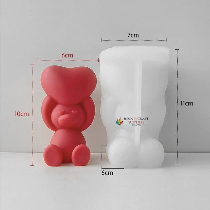 3D Rose Teddy Bear With Bow Handmade Candle Mould