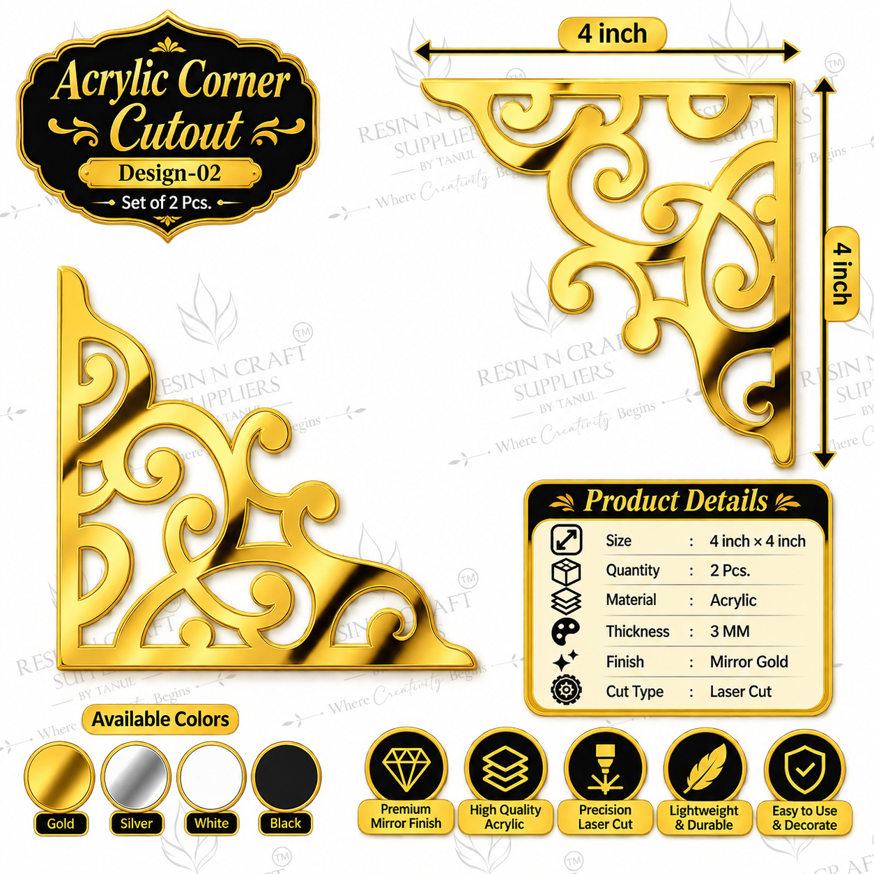 Acrylic Corner Cutout – Design 02 | Premium Decorative Corner Set