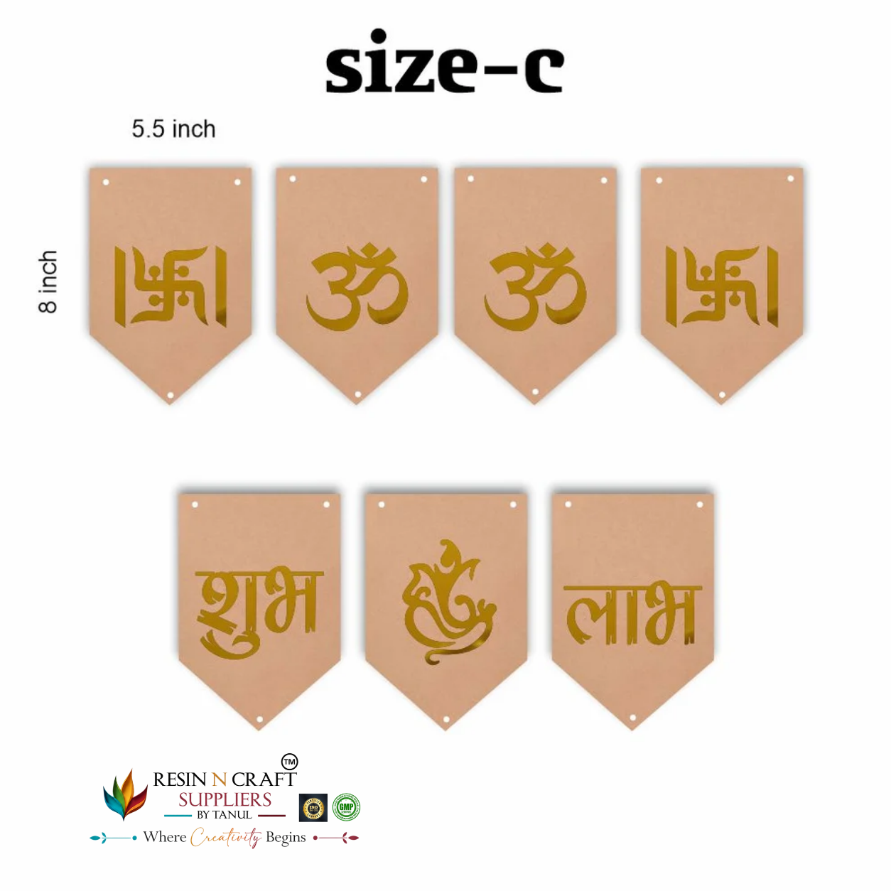 MDF Shubh Labh Toran Cutout Pack of 7 | Om, Swastik & Ganesh Hanging Décor | DIY Latkan & Door Hanging – RBT004D