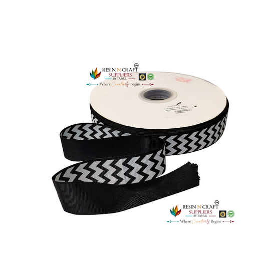 Black & White Chevron Zigzag Grosgrain Ribbon Roll – 90 Meter (3 CM Width)