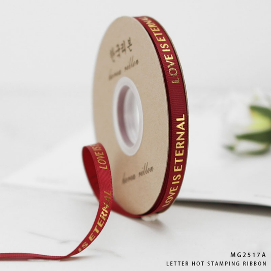 Maroon Love Is Eternal Golden Letter Hot Stamping Ribbon 2.5cm × 30m – MG2517A