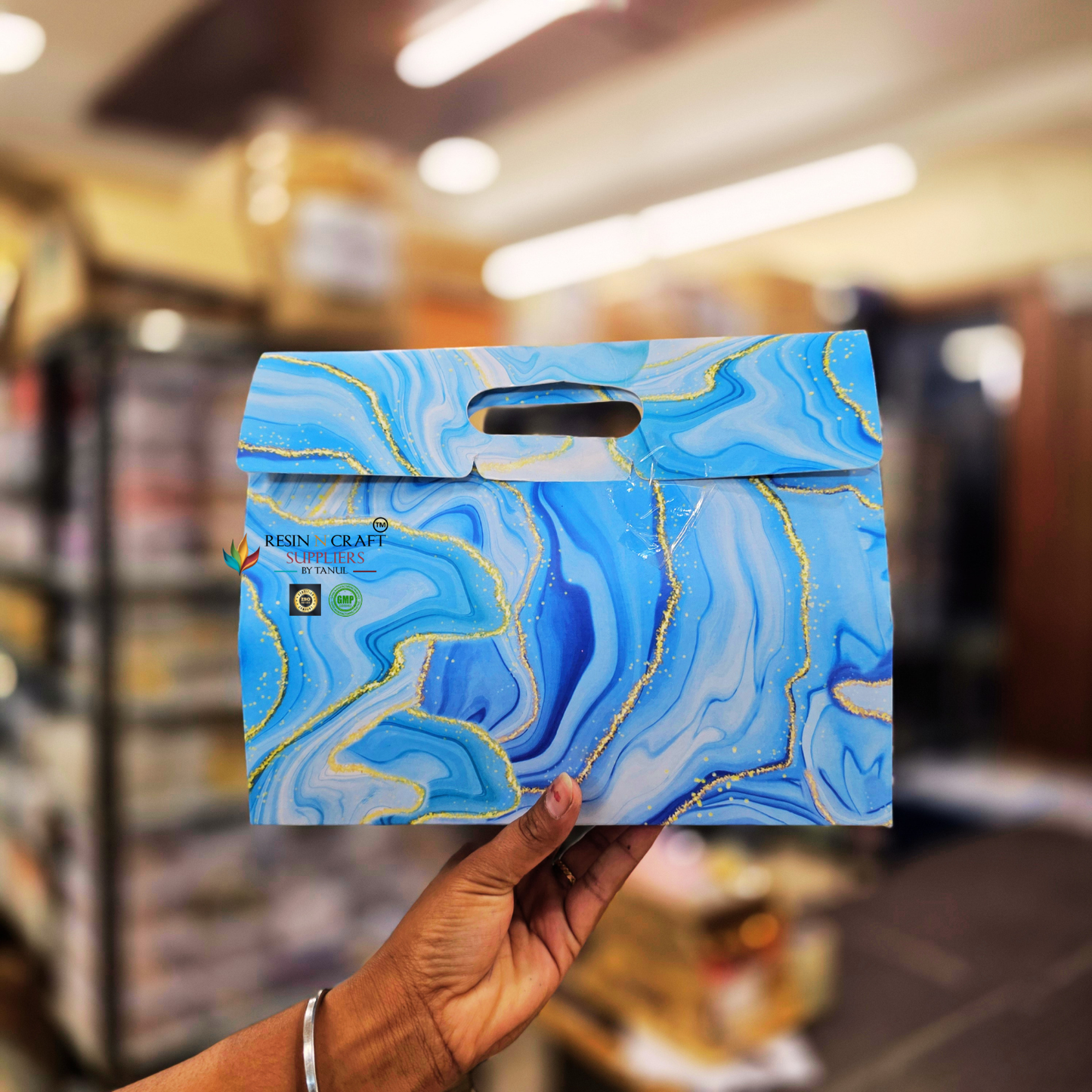 Premium Marble Print Card Paper Bag Style Gift Hamper Box with Window & Handle | 3 Jar Packaging Box