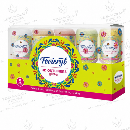 Fevicryl 3D Glitter Outliners for Fabric & Multi-Surface Crafts – Set of 5 Shades (R3DGSET02C)