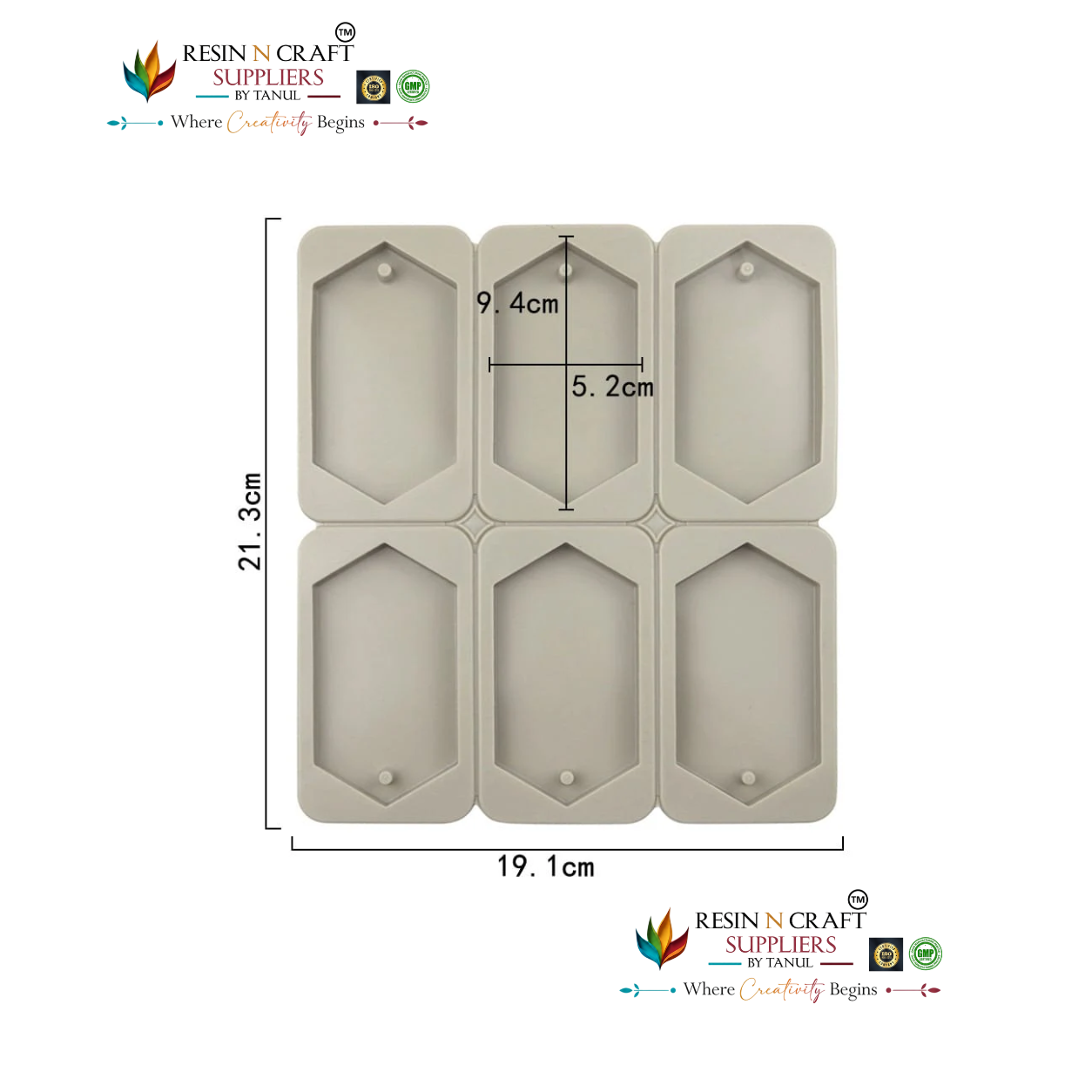 6-Cavity Elongated Hexagon Hanging Tag Mould for DIY Concrete Art, Scented Wax Sachets, Resin Crafts, Soap Making & Cake Making Silicone Mould(RSM1453M)