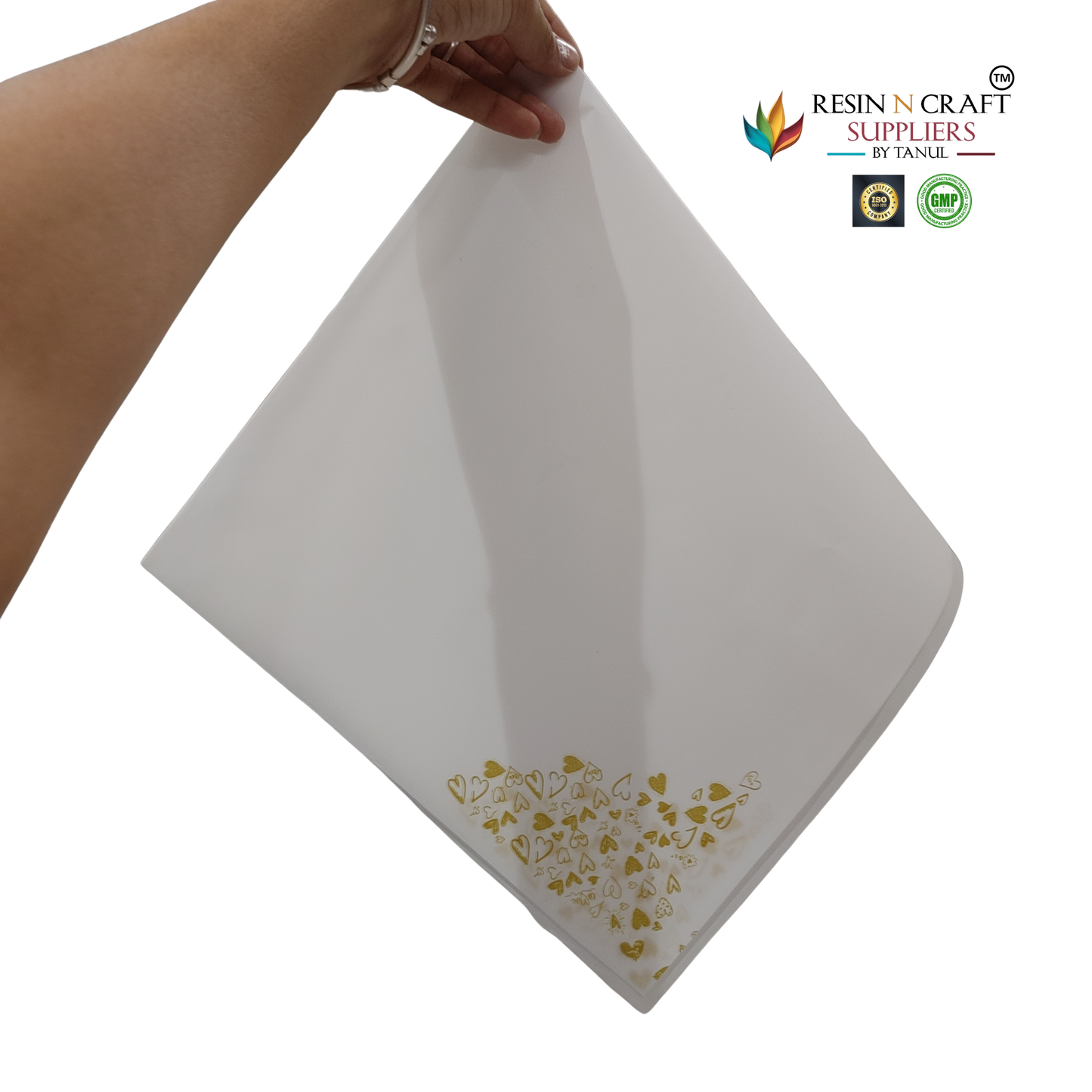 White with Gold Heart Design Waterproof Flower / Gift Wrapping Sheets – 5 Pcs (22×22 Inch) / Packing Sheet