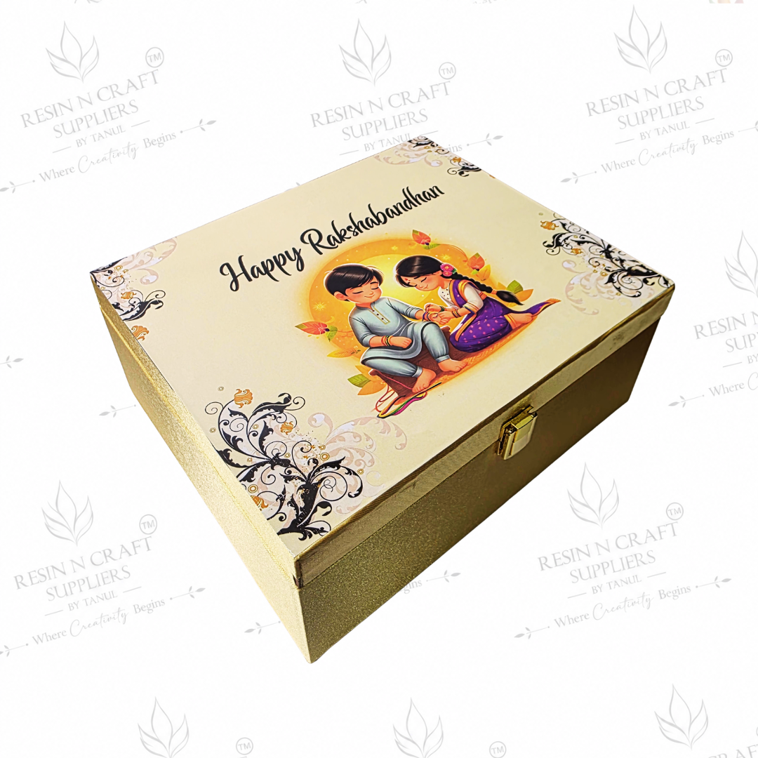 Premium Rakhi Hamper Box | Golden Gift Box | 8 Inch × 9.5 Inch × 4 Inch (Deep)