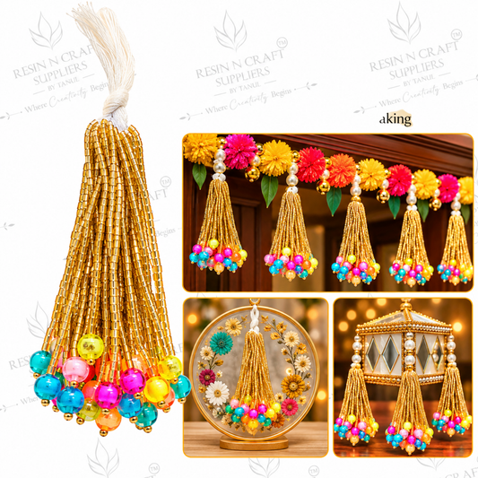 Golden Multicolour Bead Latkan Pack of 10 | Toran & Bandhanwar Making Tassels