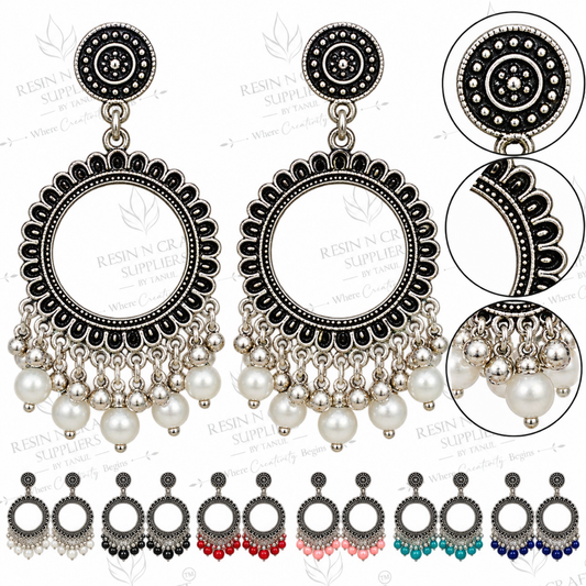 Silver Earring Bezel / Jumkha With Beads