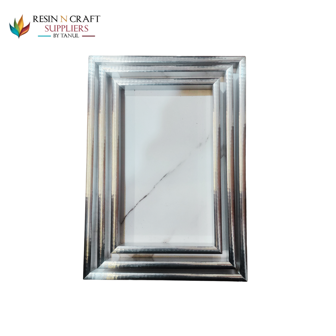 Premium Silver Glossy Frame Decorative Tray Set – 3 Pieces