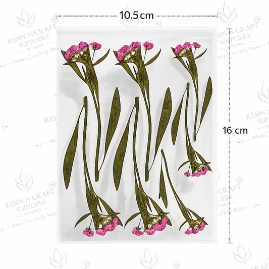 Floral Stem Peel & Stick UV DTF Sticker Sheet A6 – Pink Flower & Leaf Designs | UVS-158