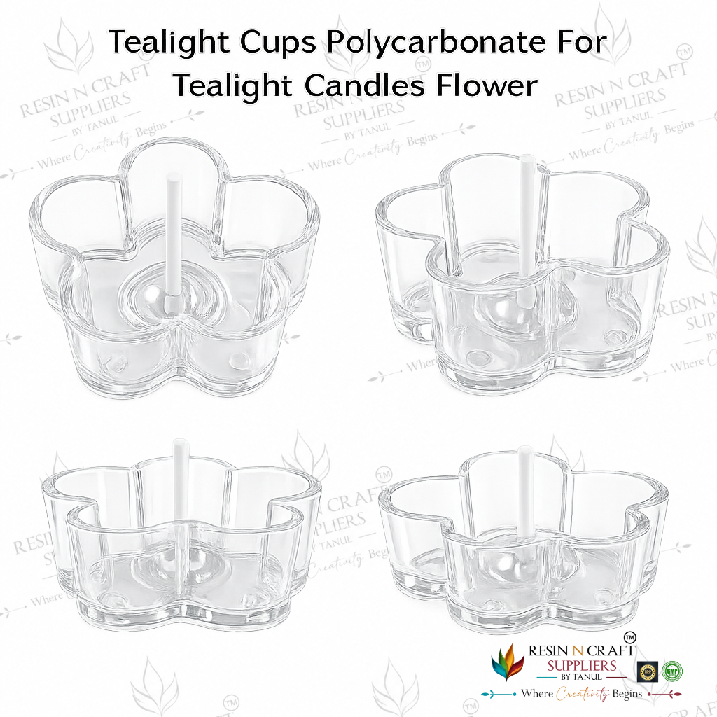 Flower Shape Polycarbonate Tealight Cup | Transparent Reusable Tealight Candle Cup for DIY Candle Making, Soy Wax & Decorative Candles