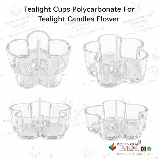 Flower Shape Polycarbonate Tealight Cup | Transparent Reusable Tealight Candle Cup for DIY Candle Making, Soy Wax & Decorative Candles