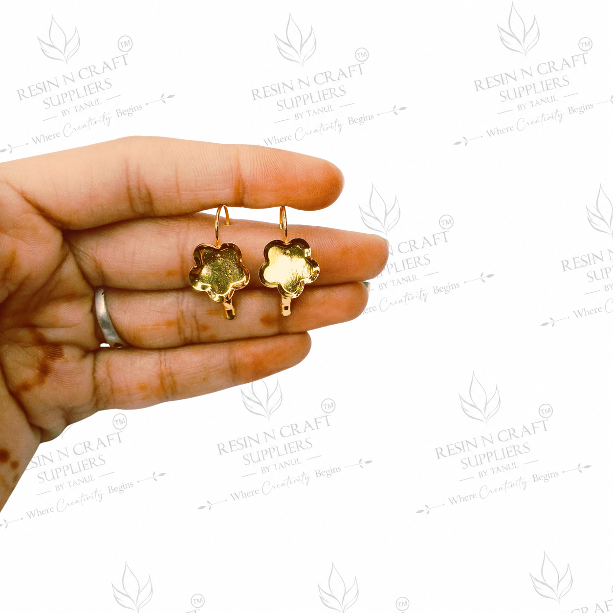 Gold Plated Flower Earring Tops with Hanging Loop & Secure Lock | 1 cm