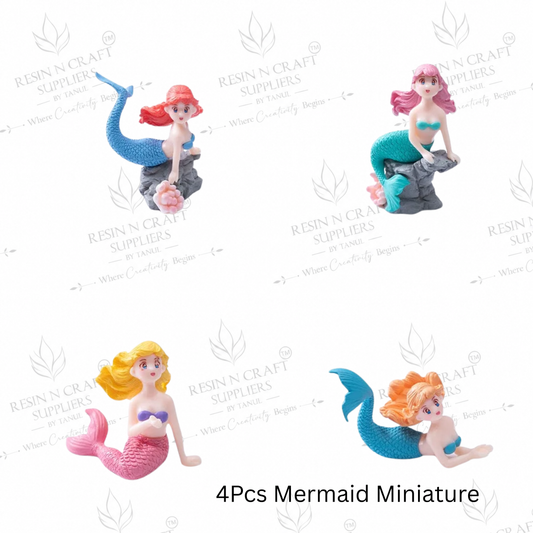 4 Pcs Mermaid Miniature Set | Ocean Theme Fairy Garden & Resin Art Decoration