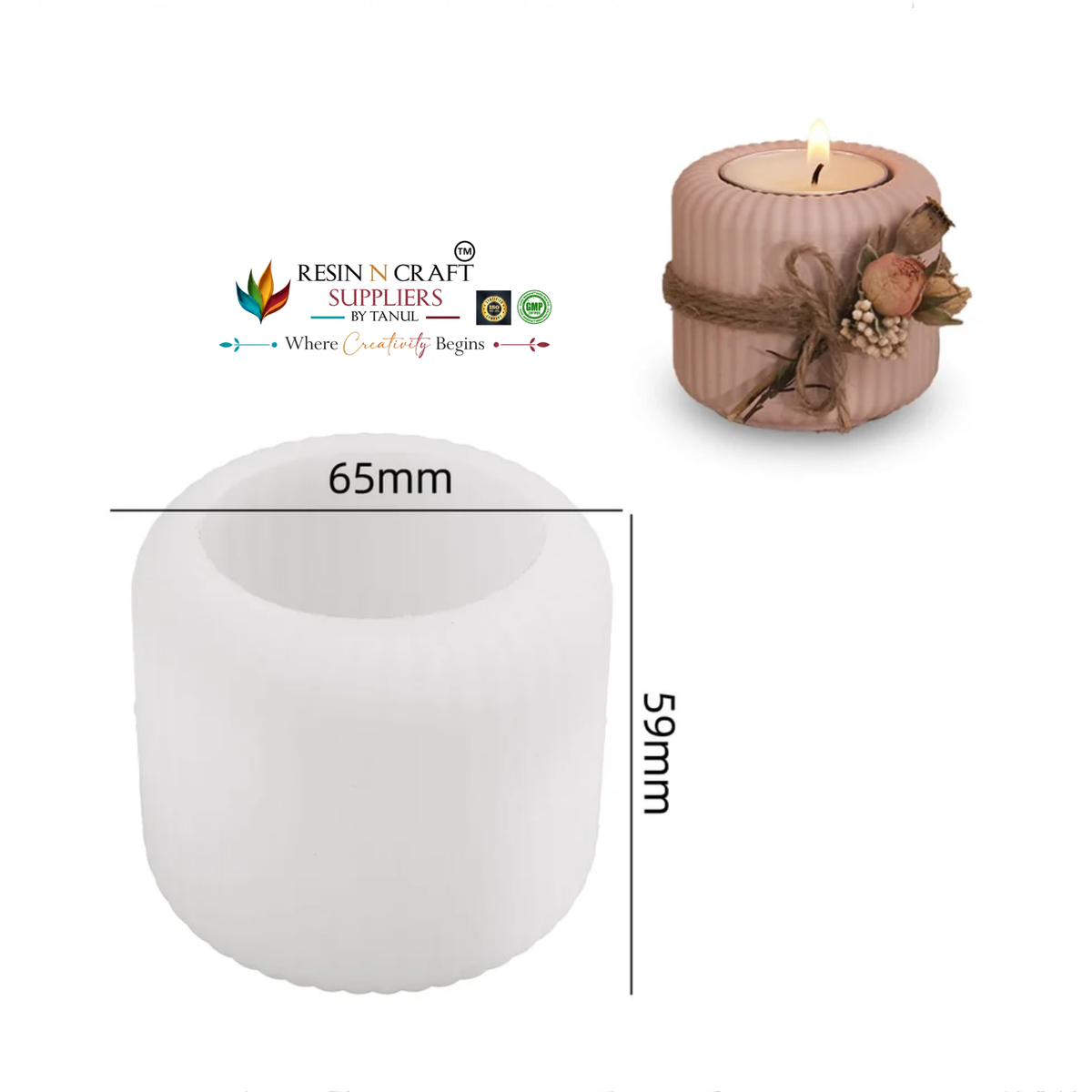 Ribbed Cylinder Silicone Mould for Candle Making, Resin Art & DIY Crafts – 65 × 59 mm (RSM1348M)