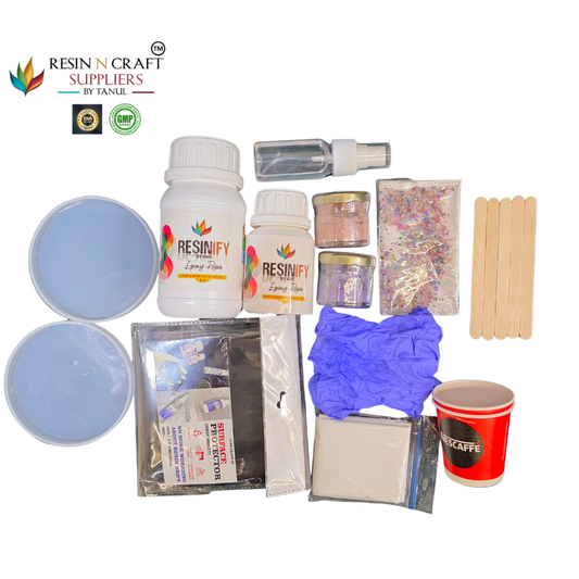 RNC DIY Resin Coaster Kit | Beginner Friendly Art Kit (2 Coasters Set Plain Round Mould)