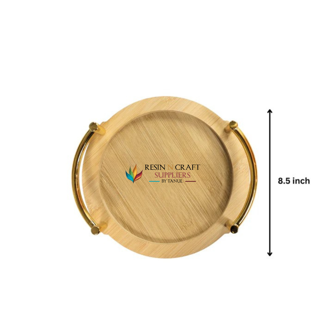 Round Wooden Tray With Golden Handles