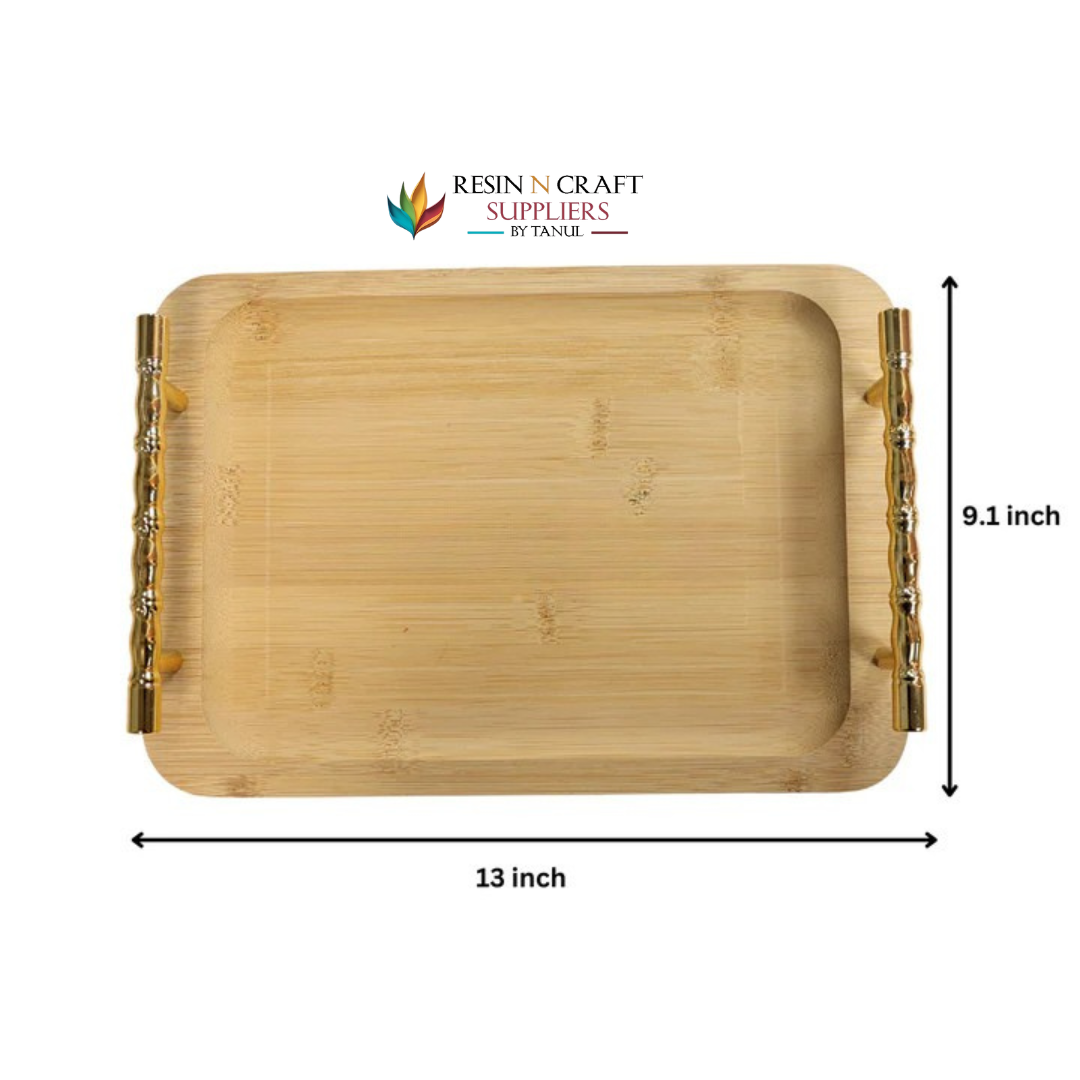 Rectangle Wooden Tray With Golden Branch Handles (Design 2)