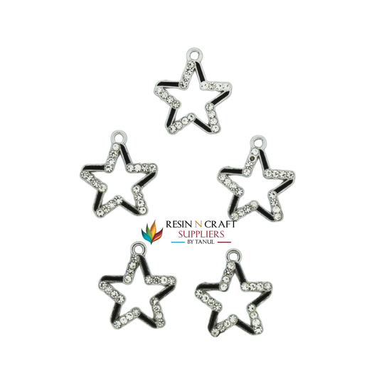5Pcs Star Shape Charm Bezels With Black Enamel (RBZ312) (SILVER)