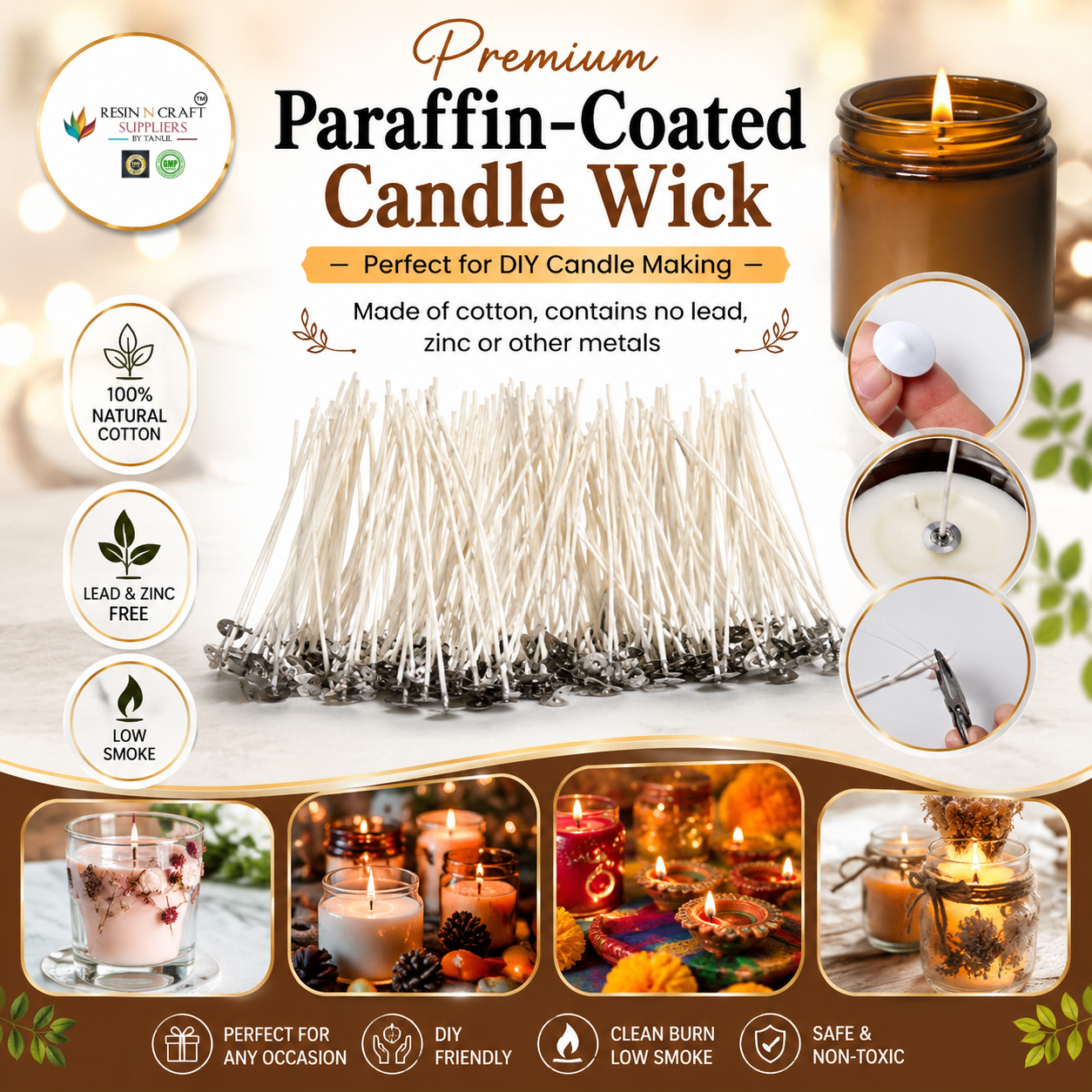 Premium Paraffin-Coated Candle Wick For Candle (100 Piece)
