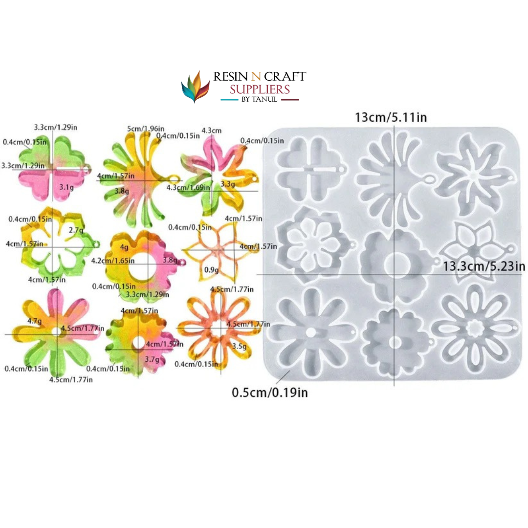 9 Cavity Floral Designs Earring,Pendant & Keychain Mould