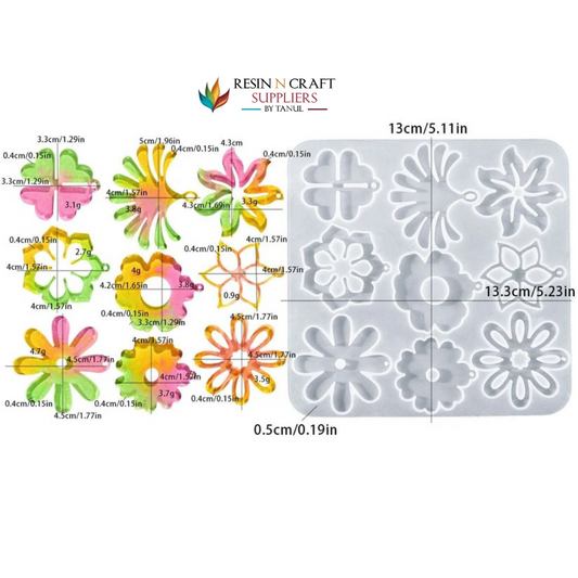 9 Cavity Floral Designs Earring,Pendant & Keychain Mould