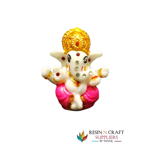 Miniature Pink & White Ganesha Idol with Rhinestones