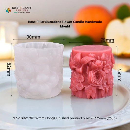 (RHM0257) Rose Pillar Succulent Flower Candle Handmade Mould