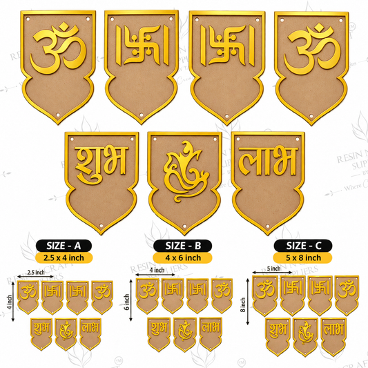 MDF Shubh Labh Toran Raw Set with Golden Acrylic | 7 Pcs DIY Hanging & Latkan Base – 3 Sizes (RBT001D)