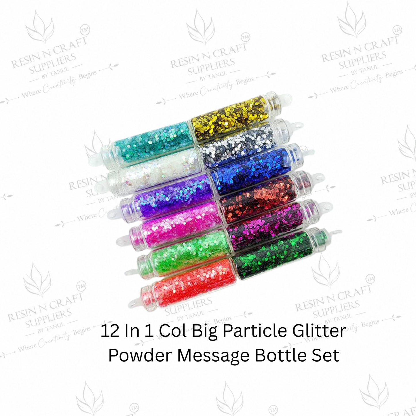12 in 1 Big Particle Glitter Powder Message Bottle Set | Premium Craft Glitter Collection