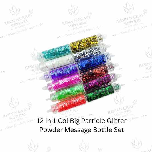 12 in 1 Big Particle Glitter Powder Message Bottle Set | Premium Craft Glitter Collection