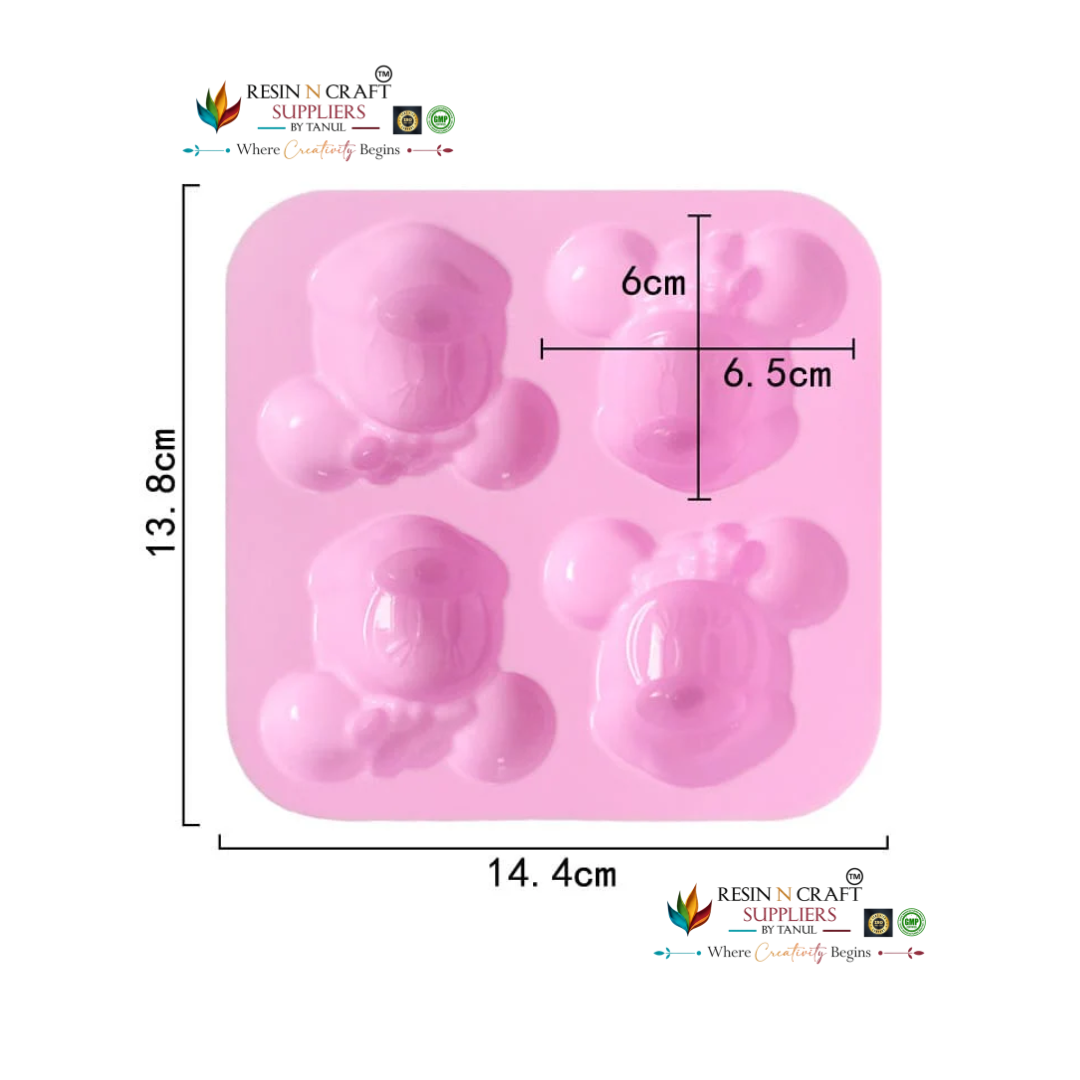 4-Cavity Minnie Mouse Silicone Mould for DIY Concrete Art, Resin Crafts, Soap Making & Cake Making (RSM1425M)