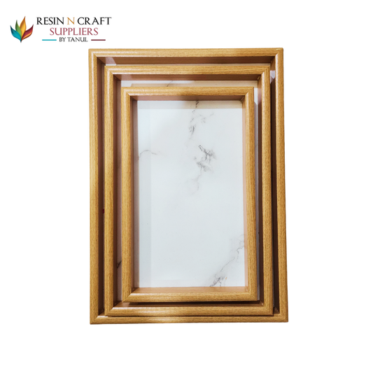 Premium Wooden Frame Decorative Tray Set – 3 Pieces