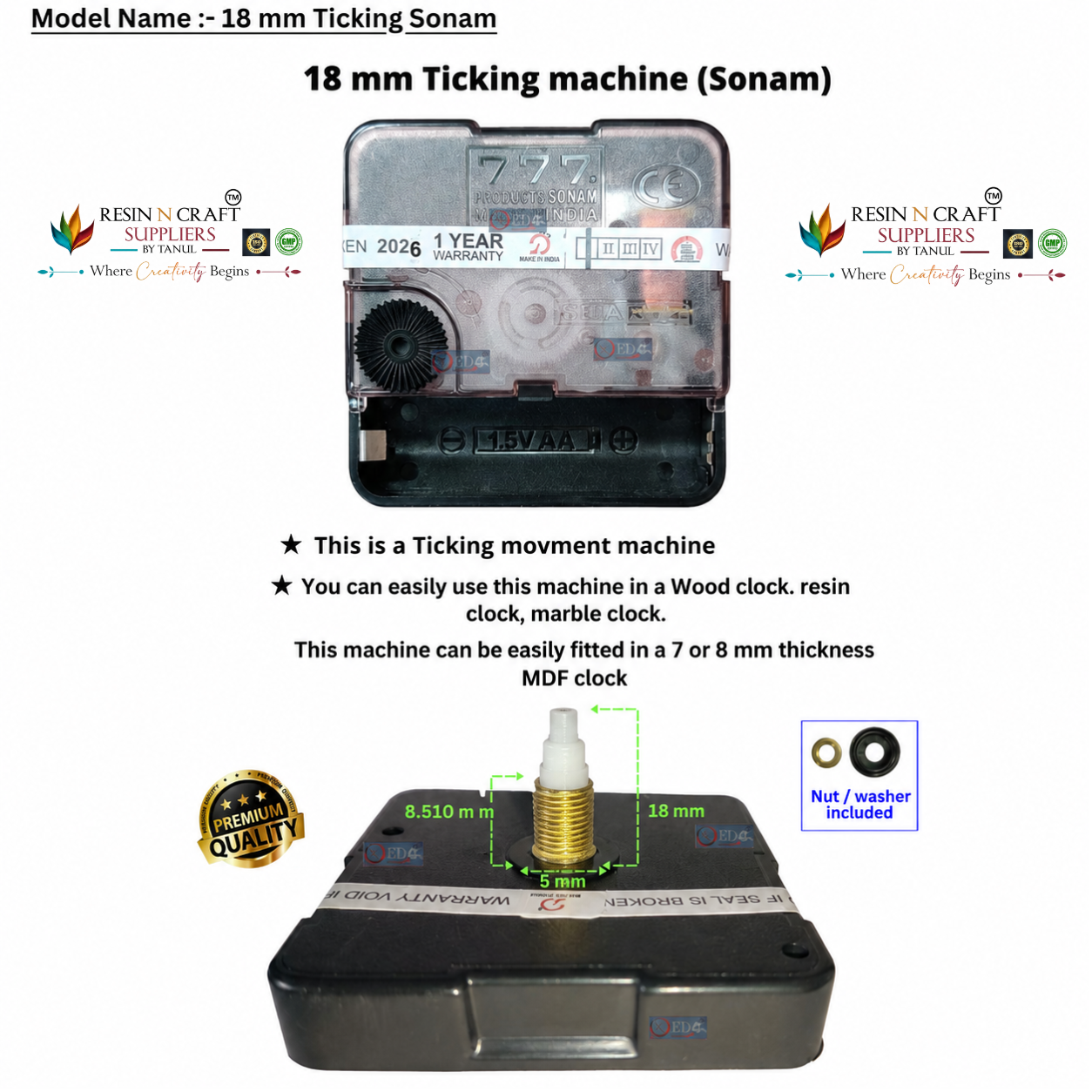 Clock Machine With Screws (12 - 28 MM) STEP / SWEEP