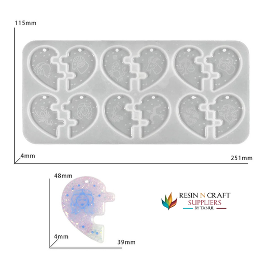 12 Cavity Zodiac Heart Keychain & Pendant Mould