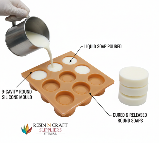 9 Cavity Round 20gms silicon soap mould