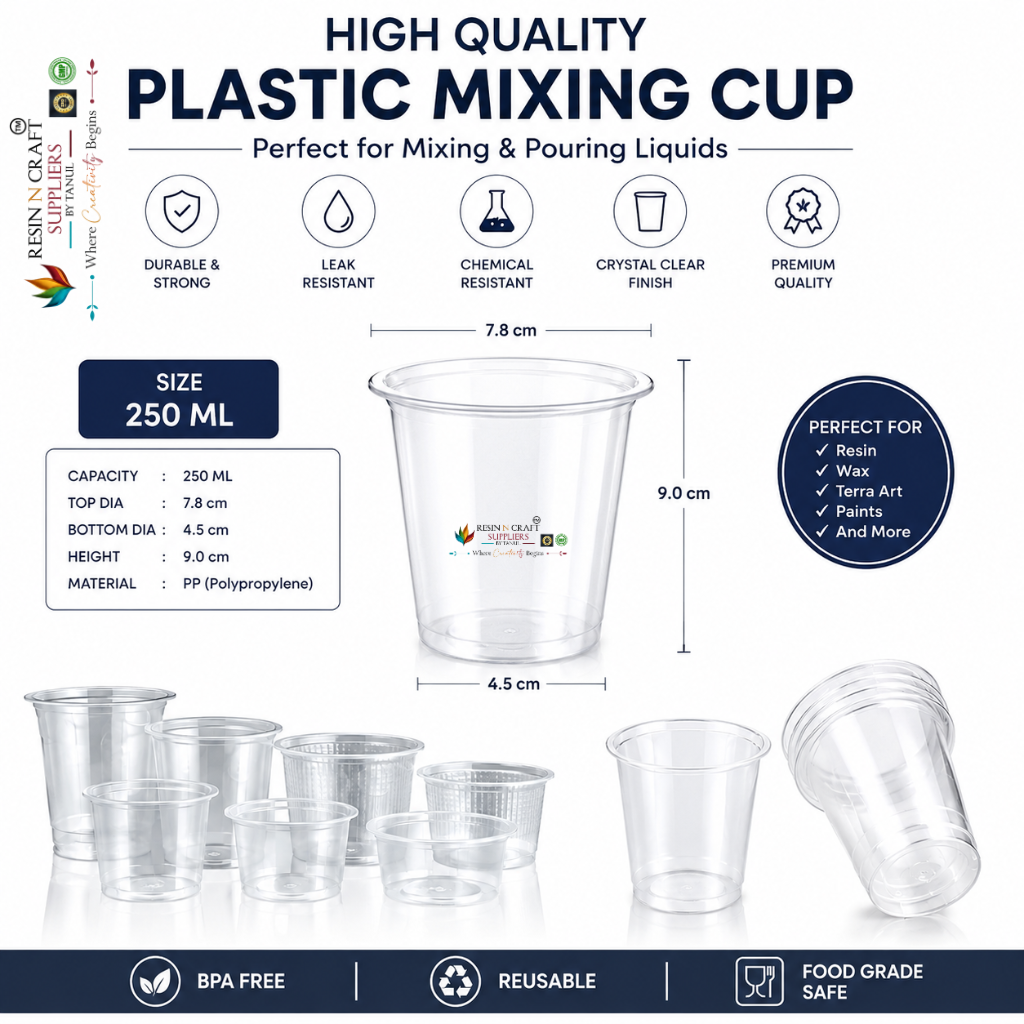 250ml Plastic Mixing Cups for Resin, Wax & Craft | Clear Disposable Mixing & Pouring Cups | Pack of 50 Pcs