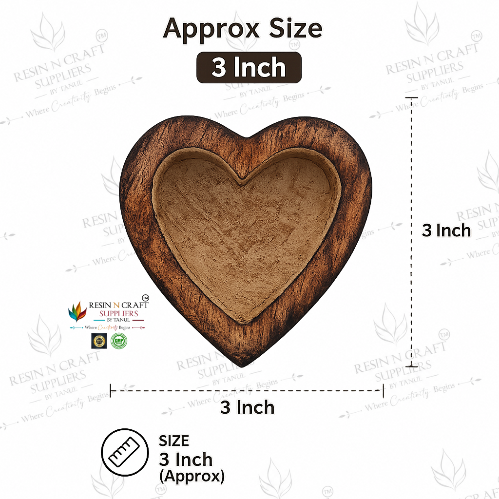 3 Inch Wooden Heart Candle Bowl | Natural Heart Shape Wooden Candle Bowl for Soy Wax, Resin Art & Handmade Candle Making