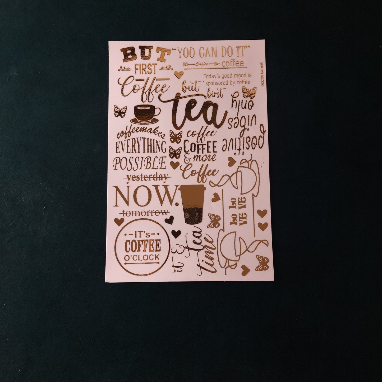 A5 Coffee & Tea Embossed Sticker Sheet.