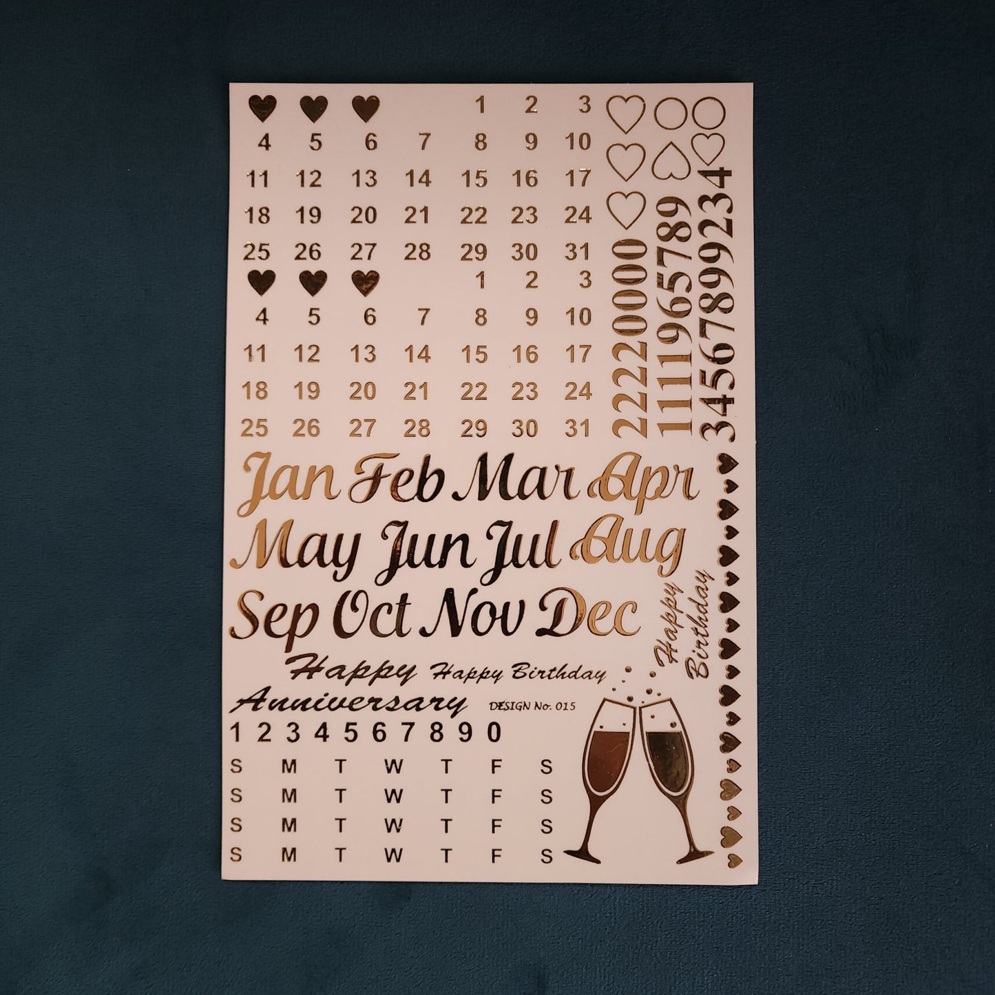 A5 Calendar Embossed Sticker Sheet.