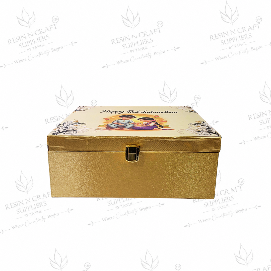Premium Rakhi Hamper Box | Golden Gift Box | 8 Inch × 9.5 Inch × 4 Inch (Deep)