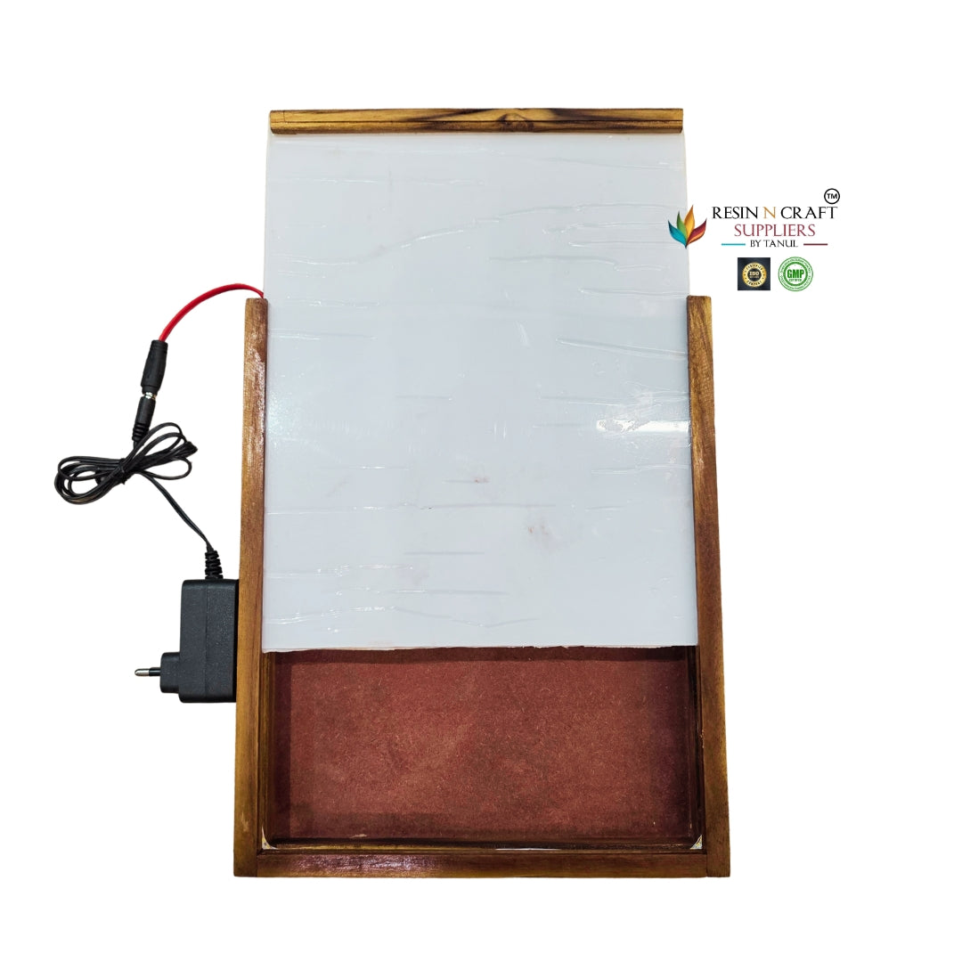 12" x 10" Teakwood Frame With Acrylic Slider ,Polished MDF And LED Light