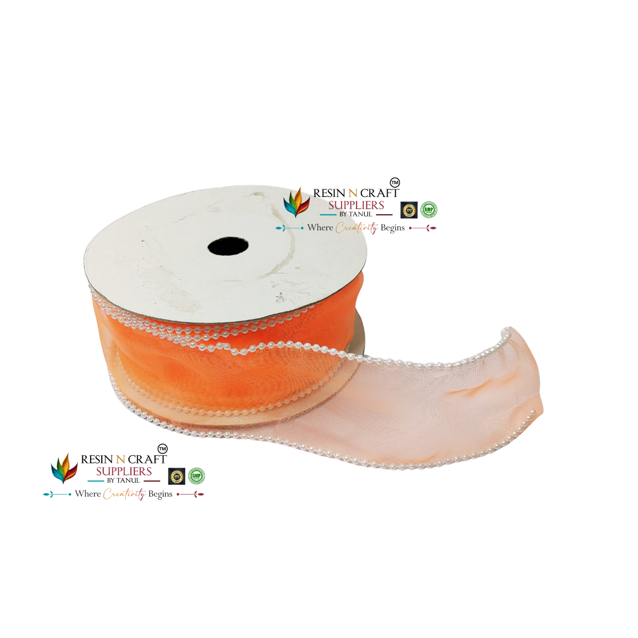 Premium Pearl Edge Net Ribbon Roll – Peach | 9 Meter Roll | 2 Inch (5 CM) Width