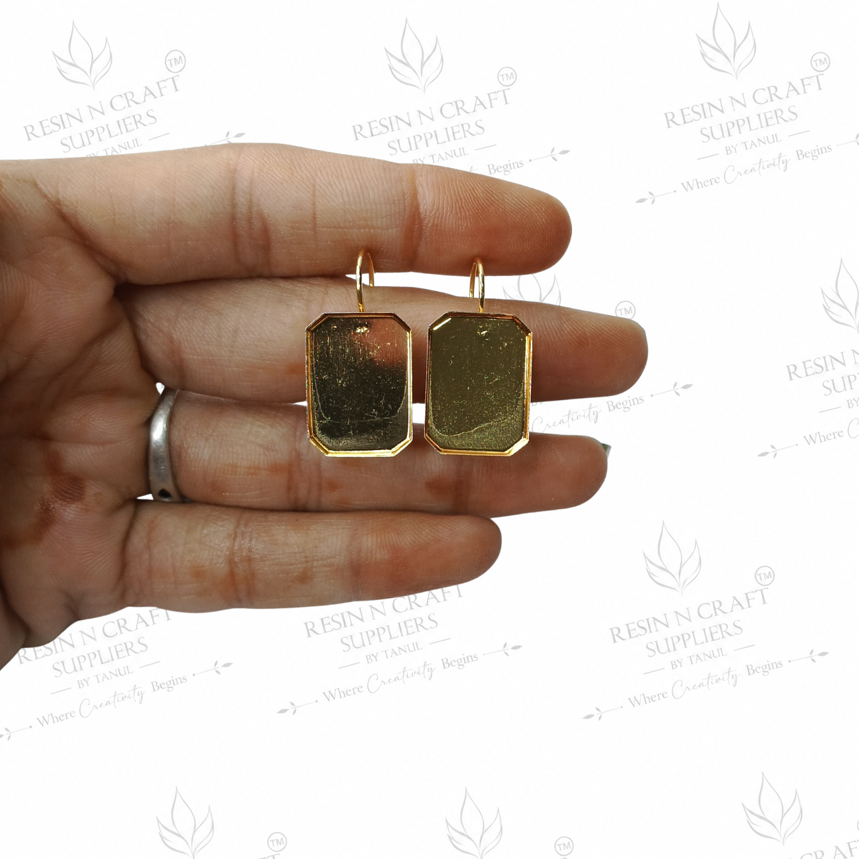 Gold Plated Rectangle Earring Tops with Hanging Loop & Secure Lock | 1.8 cm